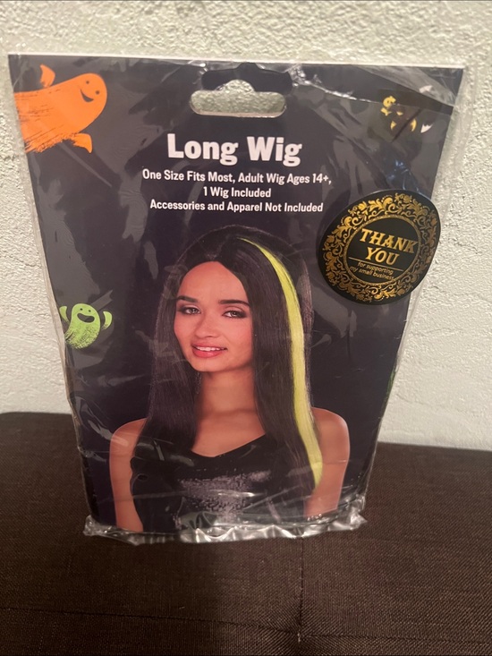 Halloween Long Wig One Size Fits Most Other - #2473**Long Wig with Neon Yellow Highlight - Black